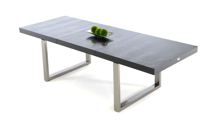 Skyline Modern Black Crocodile Lacquer Extendable Dining Table - View 4