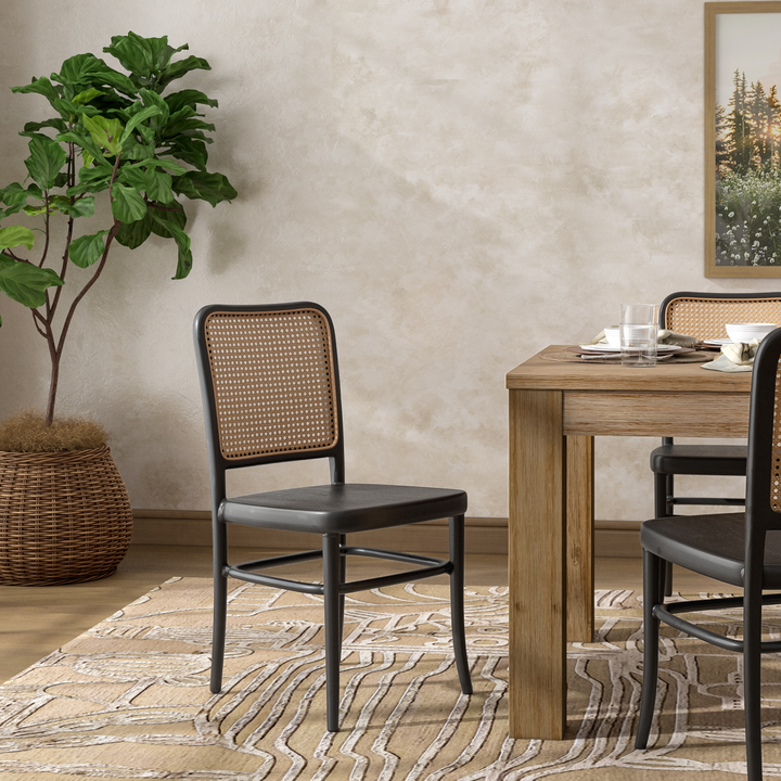 Sonora Rattan Dining Side Chair Wood Seat - Black/Natural - view 3