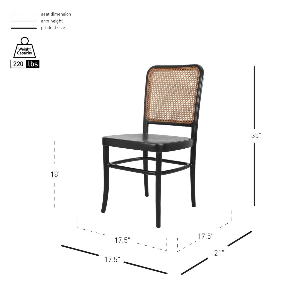 Sonora Rattan Dining Side Chair Wood Seat - Black/Natural