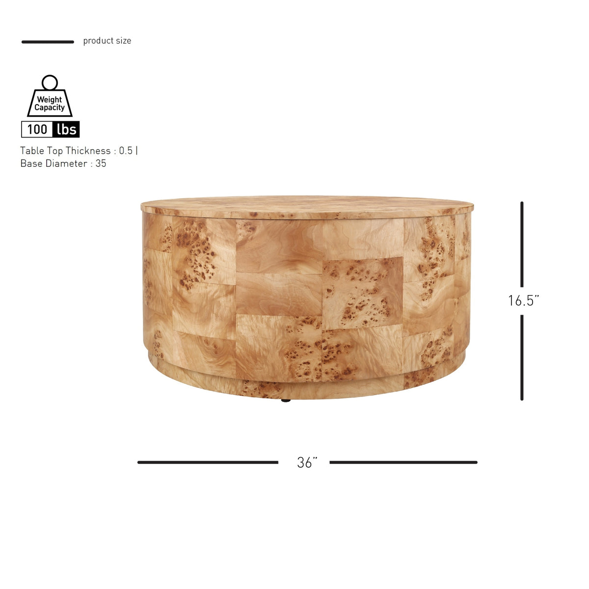 Arsenio Burl Wood Round Coffee Table - Natural Burl