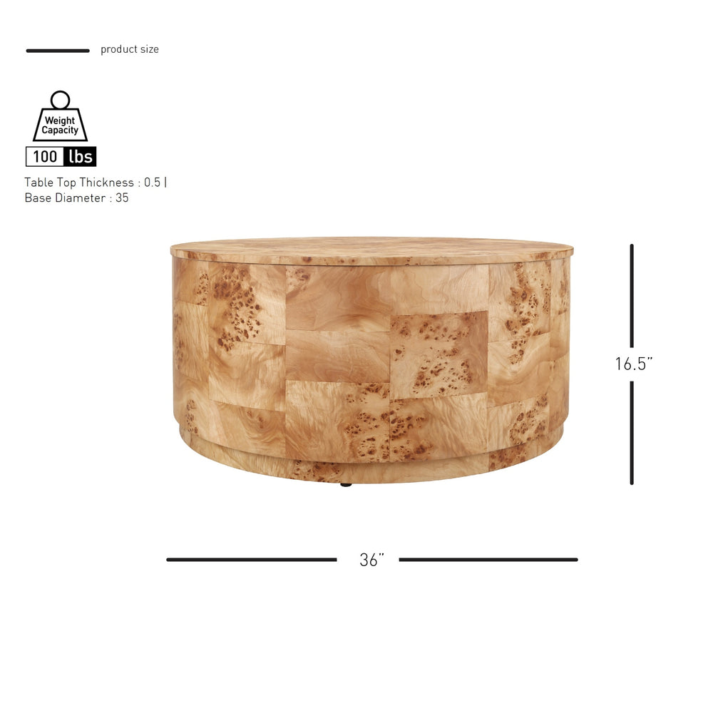 Arsenio Burl Wood Round Coffee Table - Natural Burl