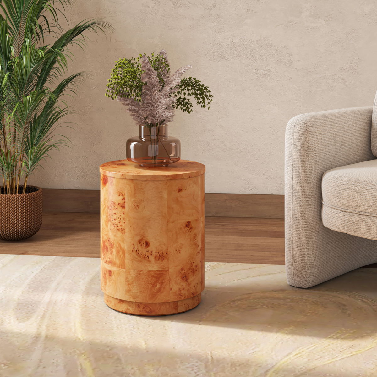Arsenio Burl Wood Round Side/End Table - Golden Brown Burl - view 2