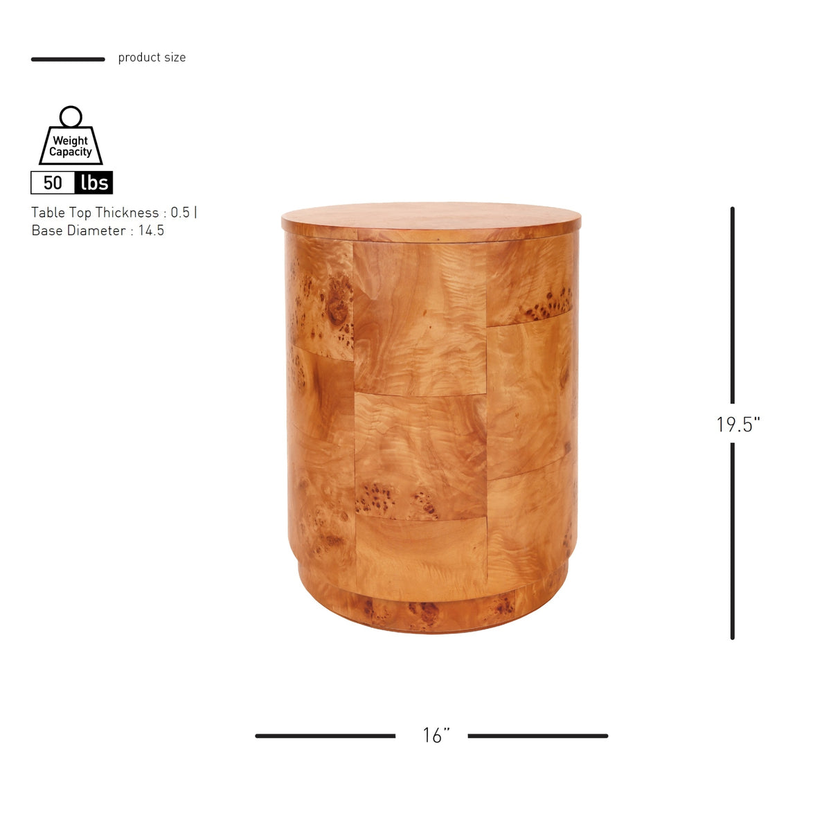 Arsenio Burl Wood Round Side/End Table - Golden Brown Burl