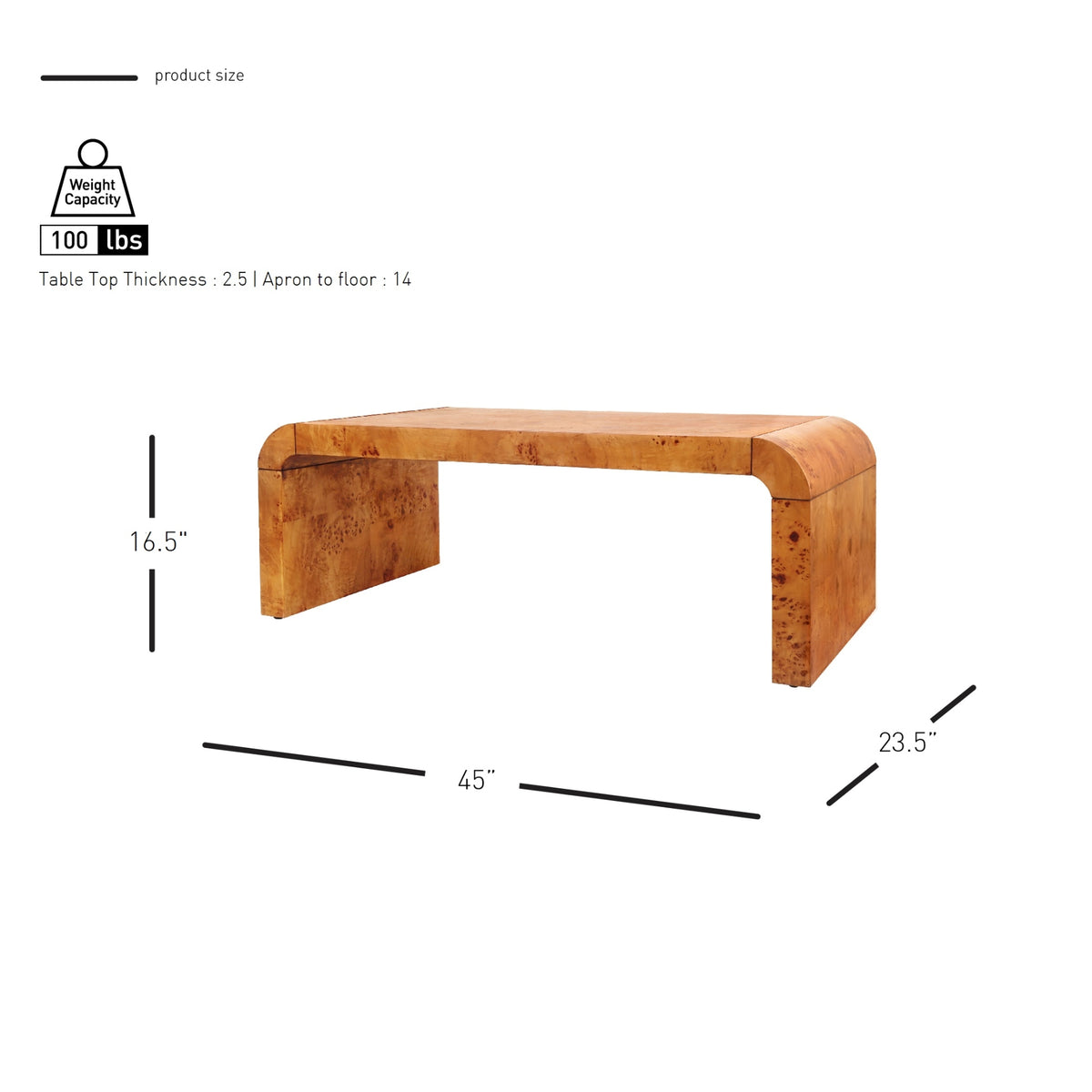 Adriel Burl Wood Coffee Table - Golden Brown Burl