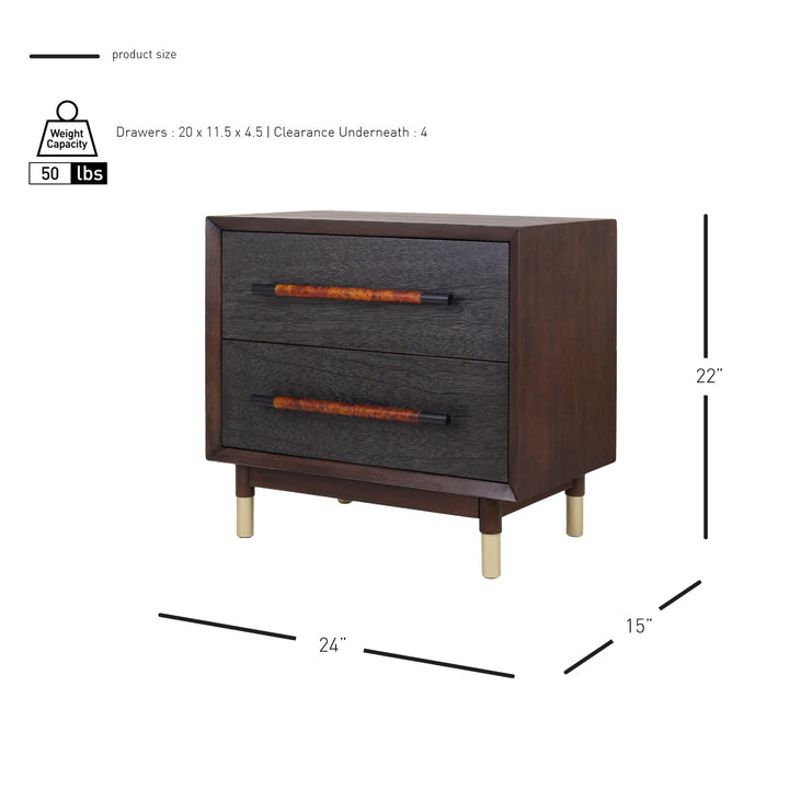 Callan Nightstand/Side Table 2 Drawers - Dark Walnut - view 2