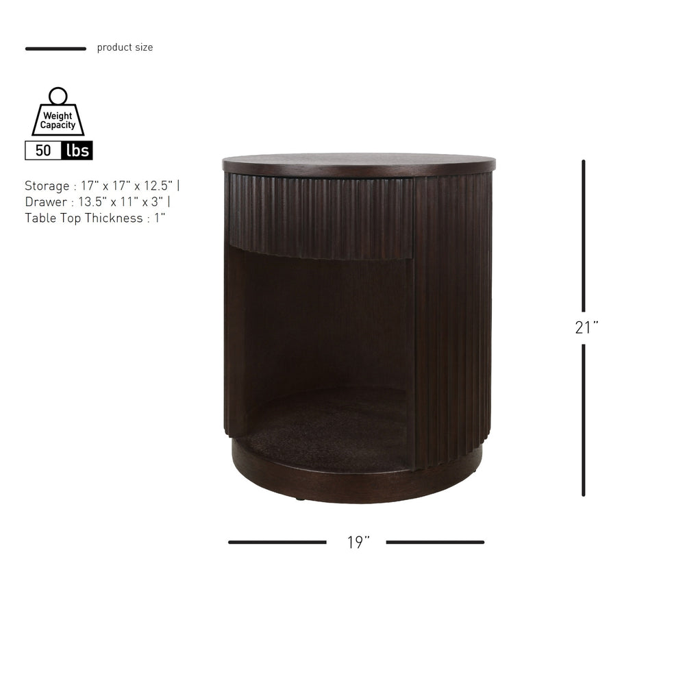 Truro Round Nightstand/Side Table - Dark Brown - view 2