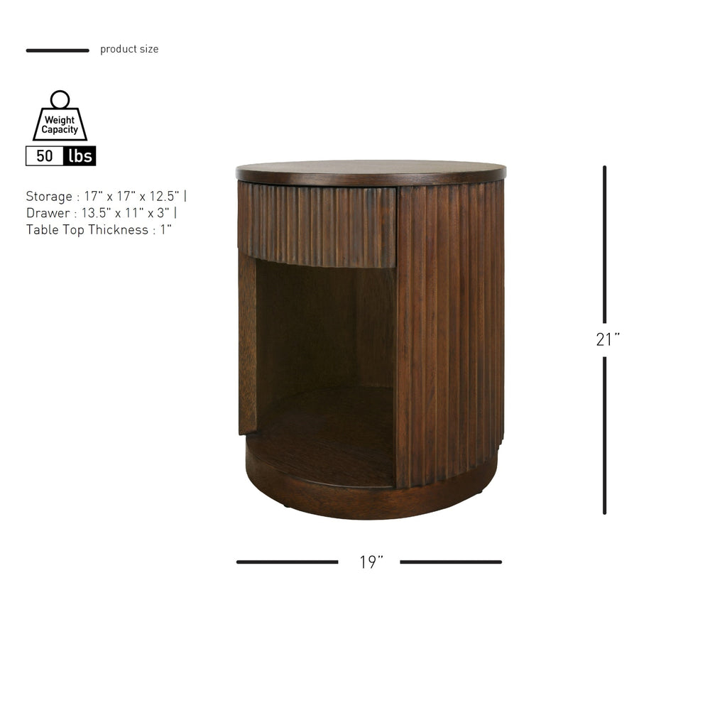 Truro Round Nightstand/Side Table - Rustic Walnut - view 2