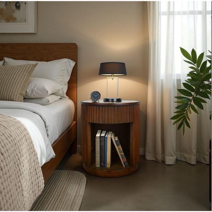 Truro Round Nightstand/Side Table - Rustic Walnut - view 3