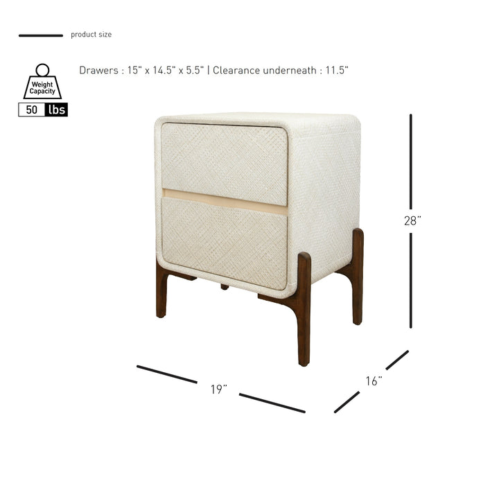 Lotie Nightstand/Side Table 2 Drawers Walnut Legs - Whitewash - view 2