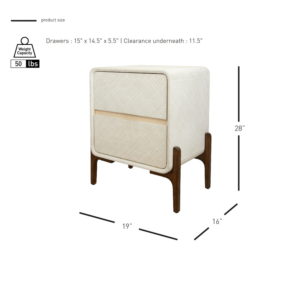 Lotie Nightstand/Side Table 2 Drawers Walnut Legs - Whitewash - view 2