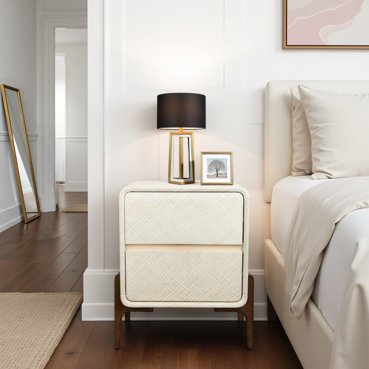 Lotie Nightstand/Side Table 2 Drawers Walnut Legs - Whitewash - view 3