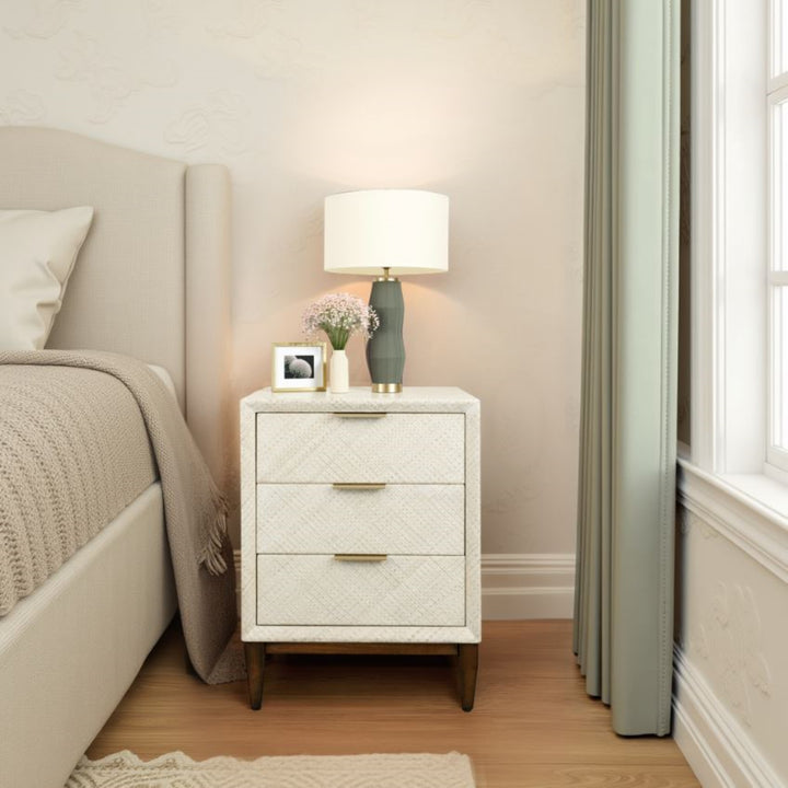 Brinley Nightstand/Side Table 3 Drawers Walnut Legs - Whitewash - view 3