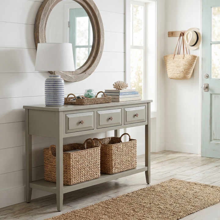 Wexford Console Table 3 Drawers with Shelf - Sage Green - view 3