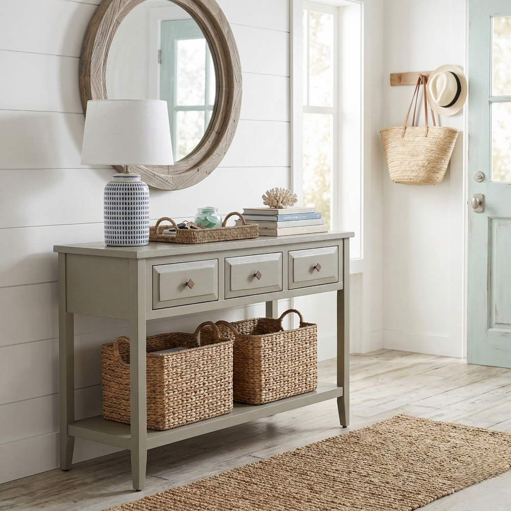 Wexford Console Table 3 Drawers with Shelf - Sage Green - view 3