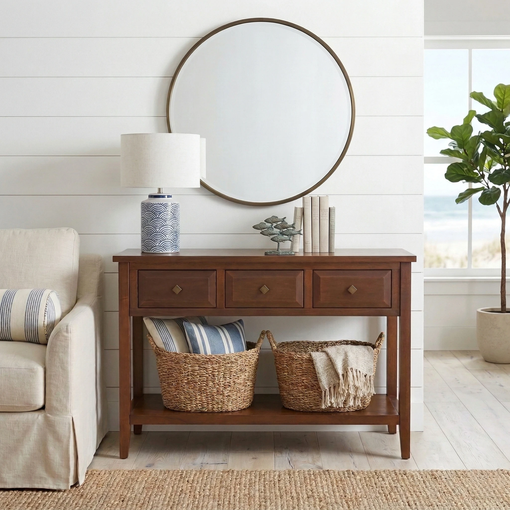 Wexford Console Table 3 Drawers with Shelf - Walnut - view 3