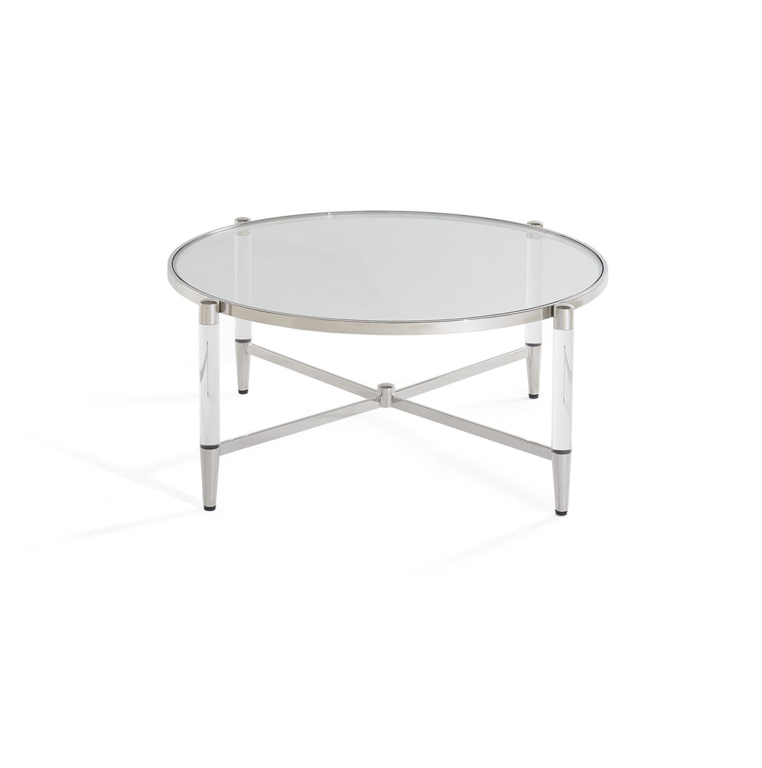 Modus Furniture 4Rv221 Mariyln Glass Top And Steel Base Round Coffee Table