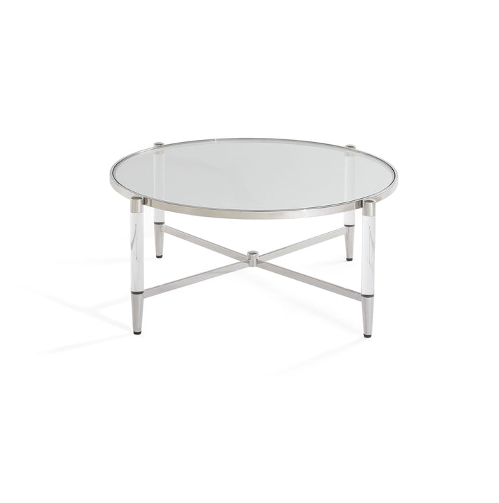 Modus Furniture 4Rv221 Mariyln Glass Top And Steel Base Round Coffee Table
