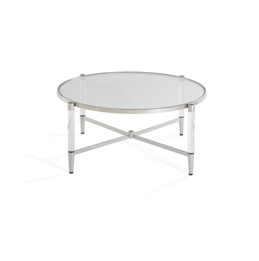 Modus Furniture 4Rv221 Mariyln Glass Top And Steel Base Round Coffee Table