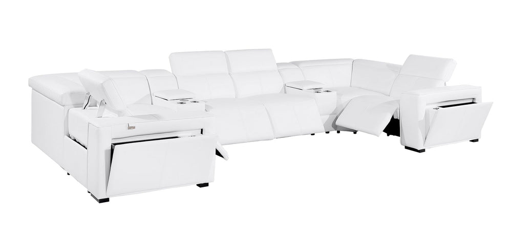 DivanItalia 1224 8-Piece U-Shaped Sectional Sofa in Top Grain Italian Leather with 4 Power Recliners & Power Headrests – No Console - White