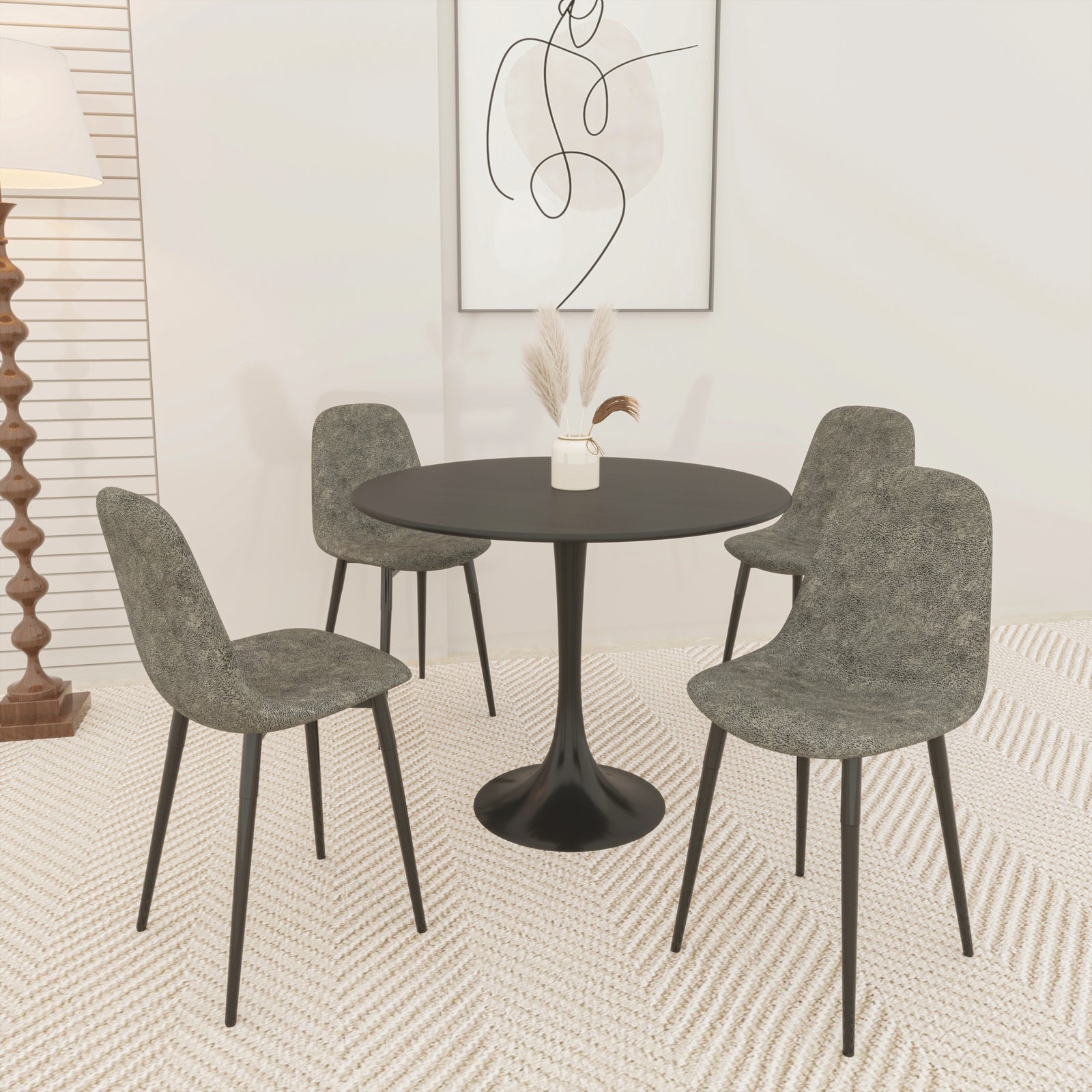 5-piece-round-dining-table-set-black-suede-tulip-base