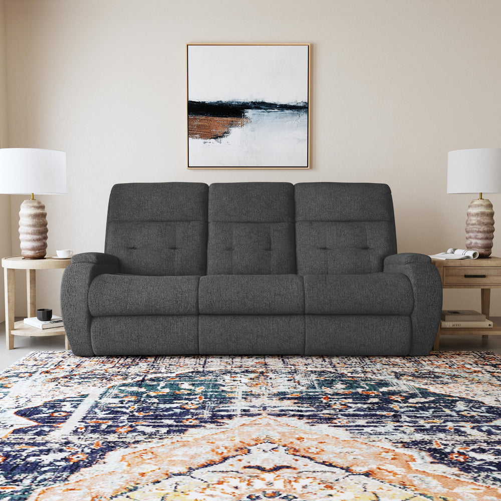 Strait Power Reclining Sofa With Power Headrests Gray