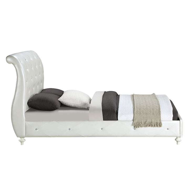 Dorothy - Twin Bed - Pearl White Synthetic Leather & Ivory