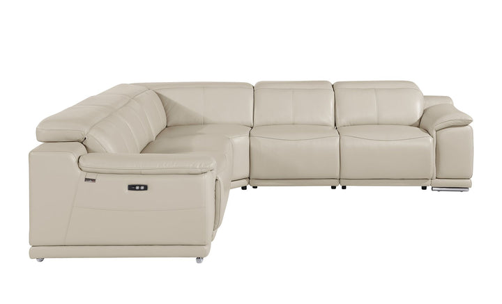 DivanItalia 9762 5-Piece L Shaped Top Grain Italian Leather Sectional Sofa with 3 Power Recliners - Beige