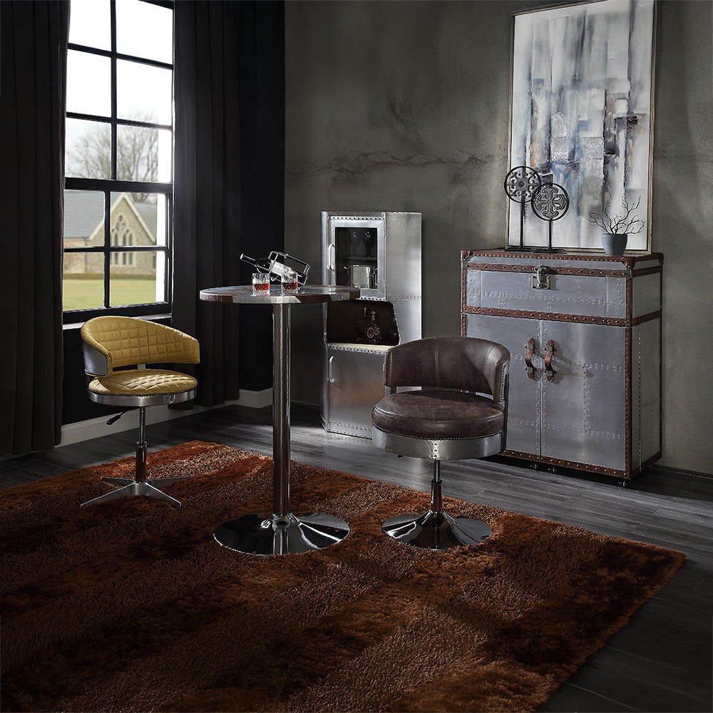 Brancaster - Adjustable Stool With Swivel - Turmeric Top Grain Leather & Chrome