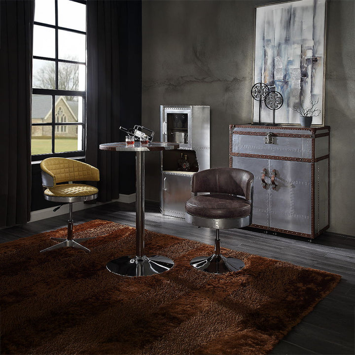 Brancaster - Adjustable Stool With Swivel - Turmeric Top Grain Leather & Chrome