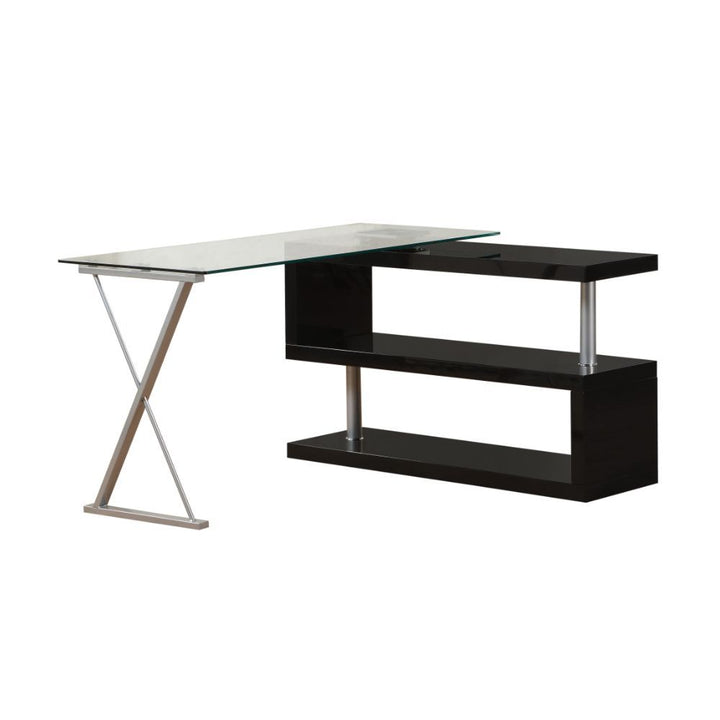Buck - Writing Desk With Swivel - Clear Glass Top & Black High Gloss