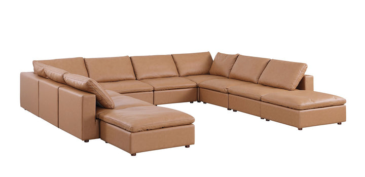 DivanItalia 1100 10-Piece U-Shaped Sectional with Chaise in Top-Grain Italian Leather - Cognac