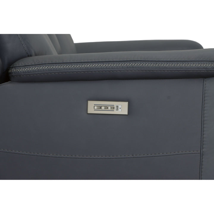Sawyer Leather Pwr Recl Loveseat w/ Console, Pwr Hdrsts, Lumbar in Marine