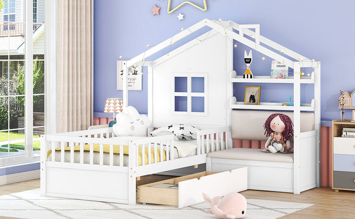 twin-size-house-bed-two-drawers-sofa-and-storage-shelf-white