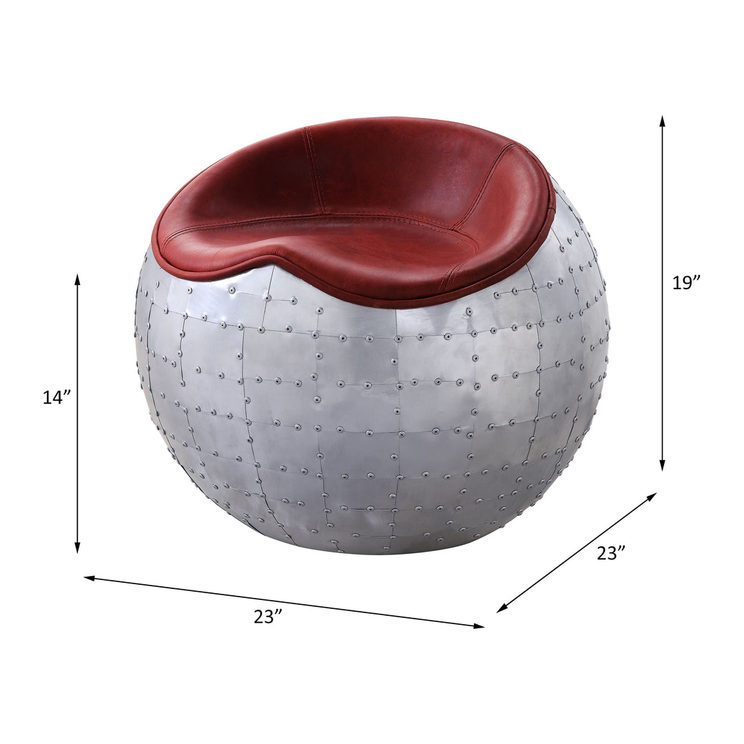 Brancaster - Ottoman - Antique Red Top Grain Leather & Aluminum