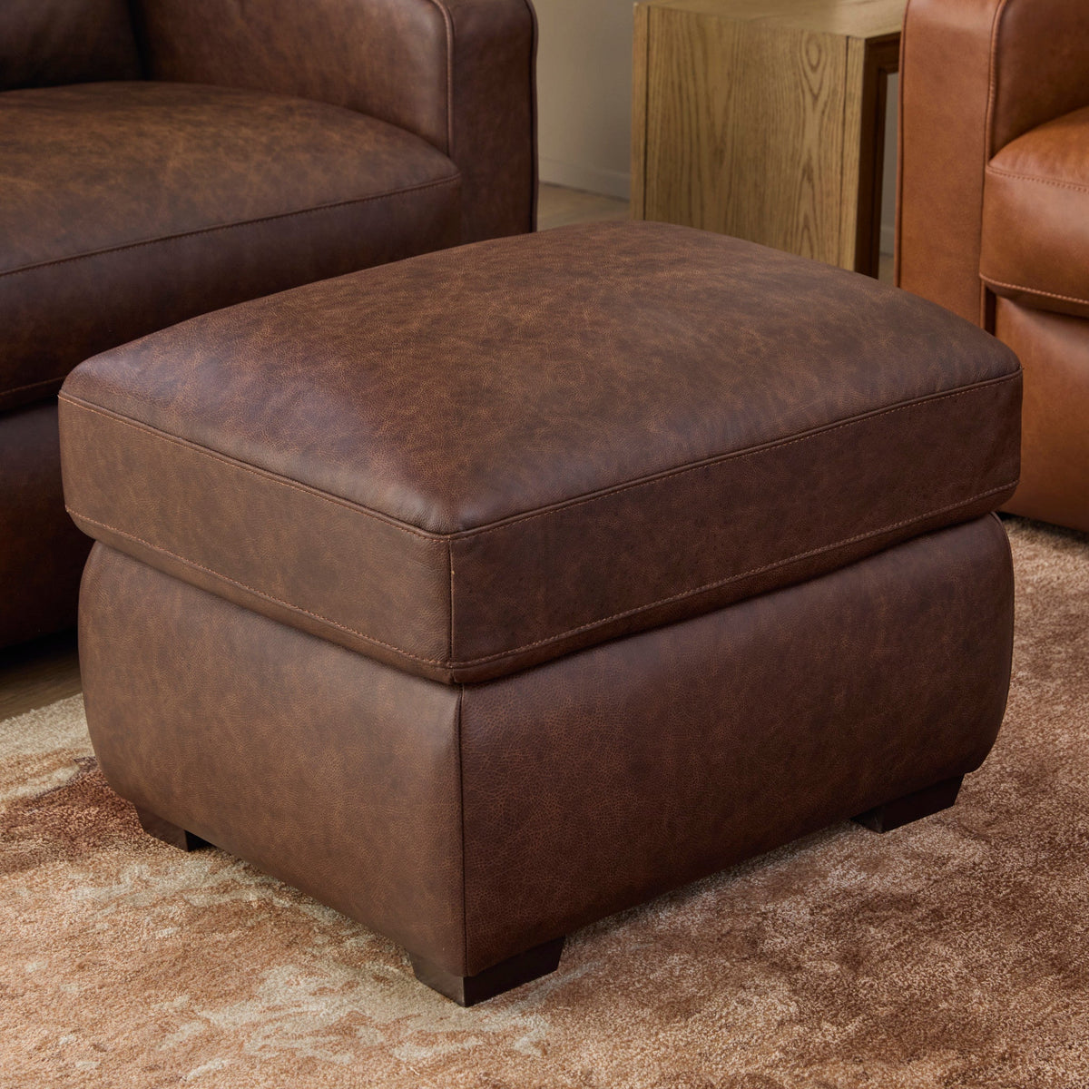 Hudson Leather Ottoman in Woodland