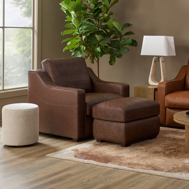 Hudson Leather Ottoman in Woodland