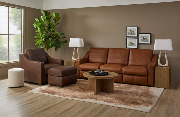 Hudson Leather Ottoman in Woodland