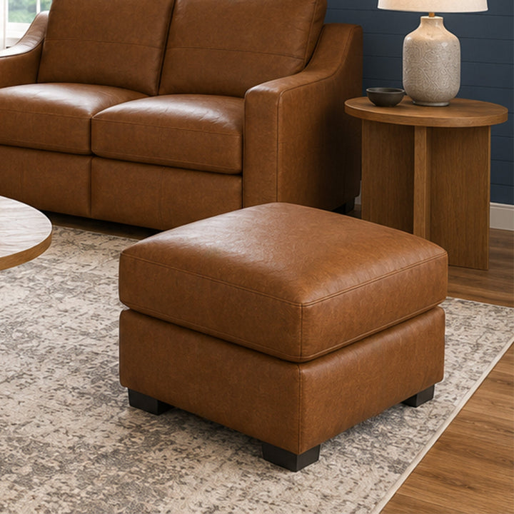 Hudson Leather Ottoman in Autumn