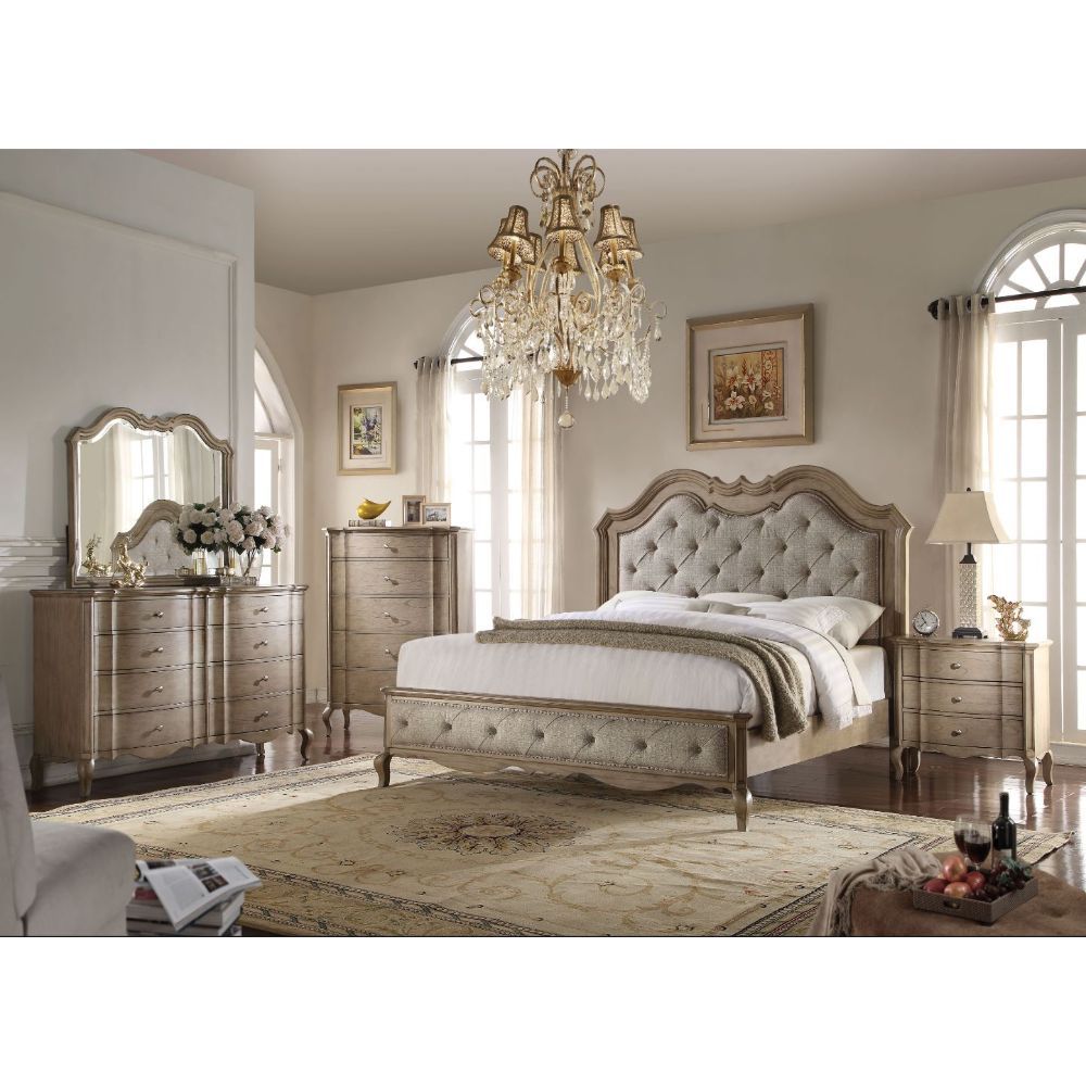 Chelmsford - Eastern King Bed - Beige Fabric & Antique Taupe