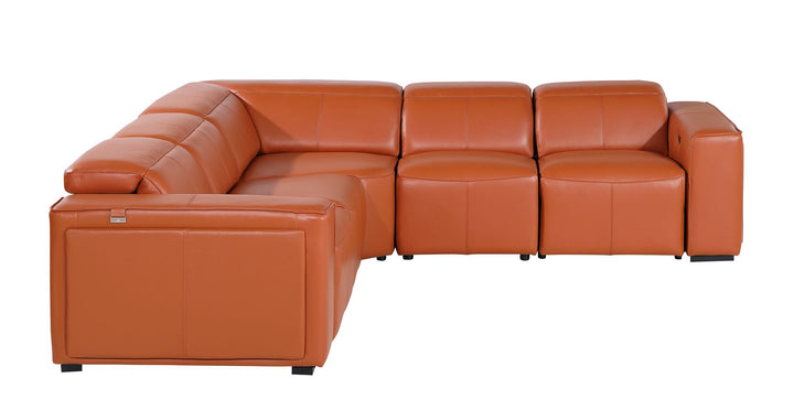 DivanItalia 1224 5-Piece L-Shaped Sectional Sofa in Top Grain Italian Leather with 3 Power Recliners &amp; Power Headrests - Camel