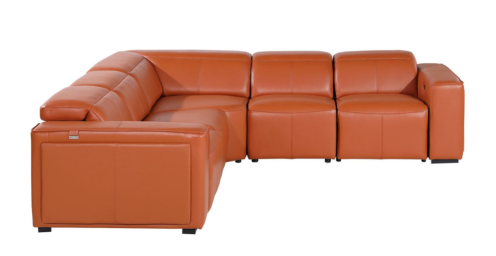 DivanItalia 1224 5-Piece L-Shaped Sectional Sofa in Top Grain Italian Leather with 3 Power Recliners & Power Headrests - Camel