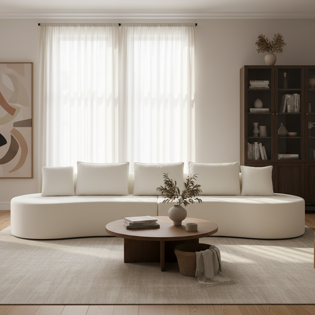 138.6" Curved Modular Sectional Sofa – White