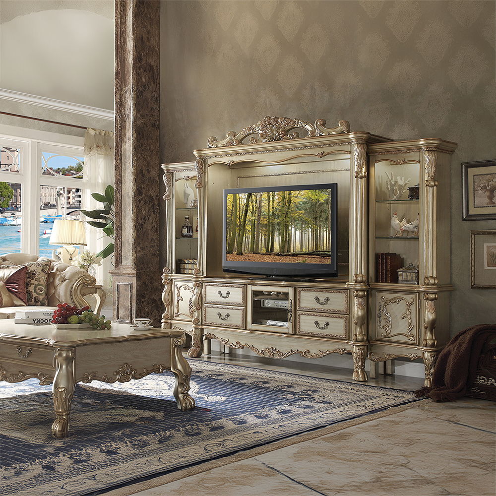 Dresden - Entertainment Center - Gold Patina & Bone