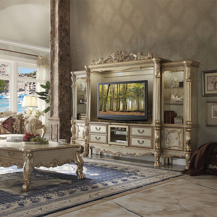 Dresden - Entertainment Center - Gold Patina & Bone
