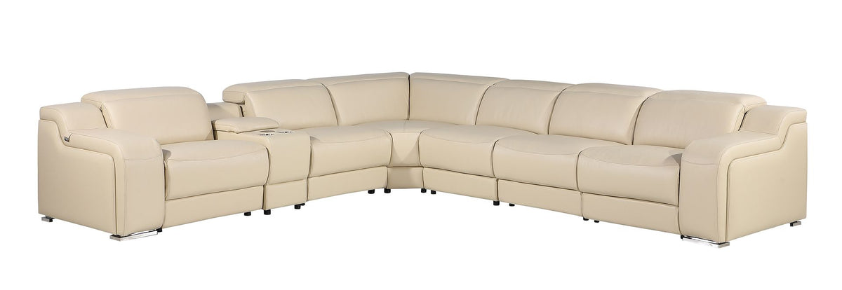 DivanItalia 1116 7-Piece L-Shaped Sectional Sofa in Top Grain Italian Leather with 4 Power Recliners & Power Headrests - Beige