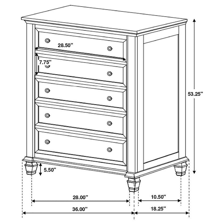 Sandy Beach - 5-Drawer Bedroom Chest - Cream White