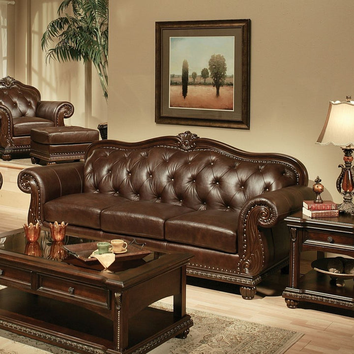 Anondale Sofa in Espresso Top Grain Leather Match &amp; Cherry
