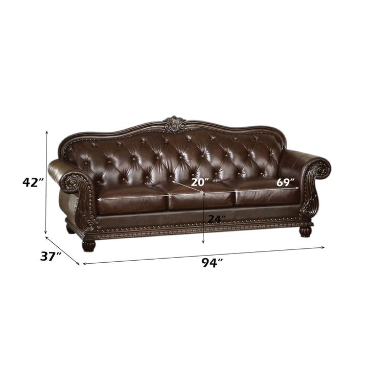 Anondale Sofa in Espresso Top Grain Leather Match &amp; Cherry - dimensions