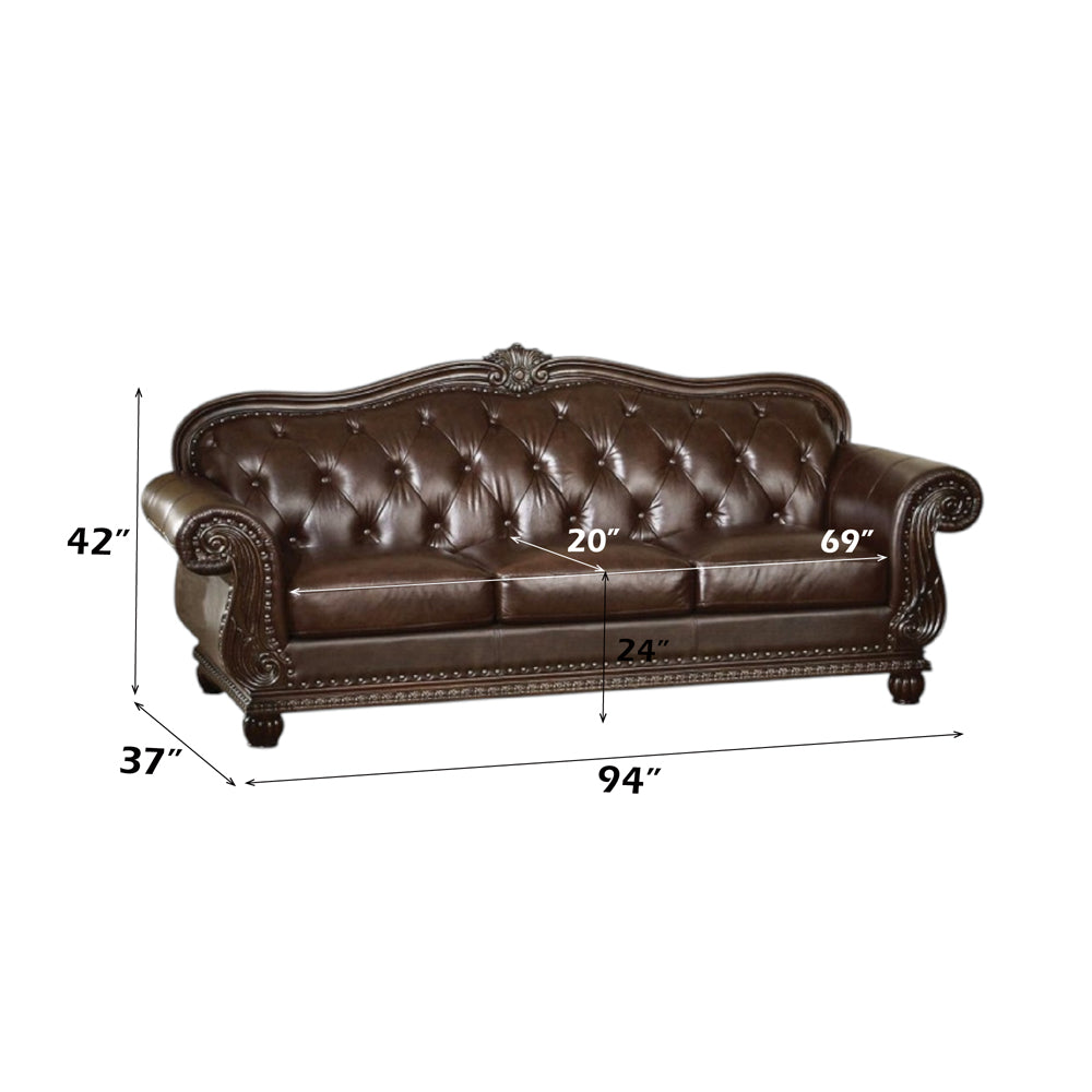 Anondale Sofa in Espresso Top Grain Leather Match & Cherry - dimensions