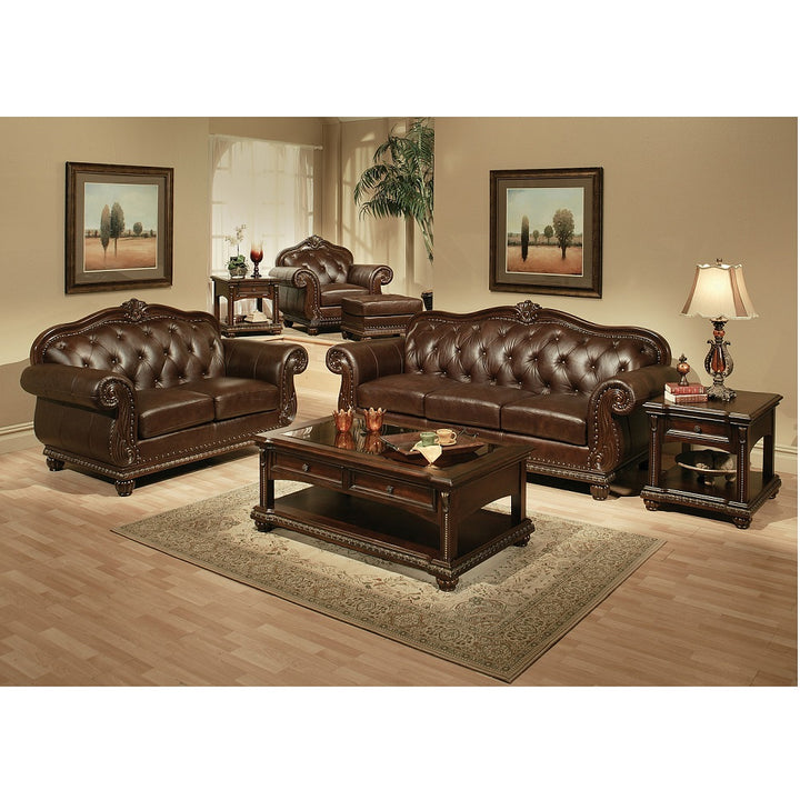 Anondale Sofa in Espresso Top Grain Leather Match &amp; Cherry - lifestyle